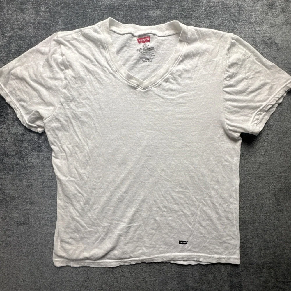 Levi's T-Shirt Mens Medium White Knit Cotton‎ Batwing Logo Slim Casual V-Neck
